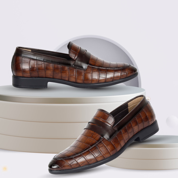 Kavsun Premium Slipon Croc Pattern Formals For Men Brown (KV2097)
