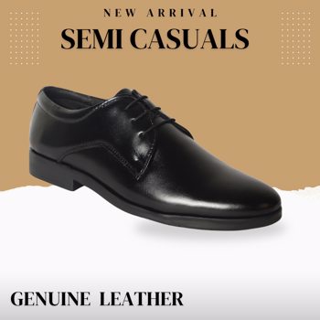 Kavsun Genuine Leather Semi Causal Shoe For Men Black - (KV5002)