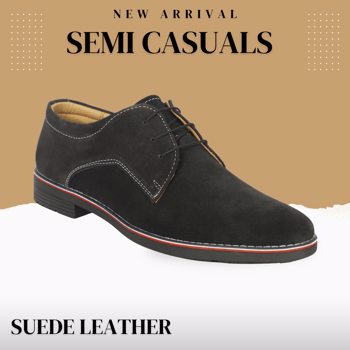 Kavsun Suede Leather Semi Causal Shoe For Men Black - (KV5005)