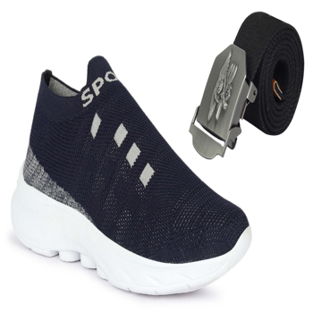 KAVSUN Combo Of Flyknit Sport Shoe And Casual Belt For Men (KV504CB-2)