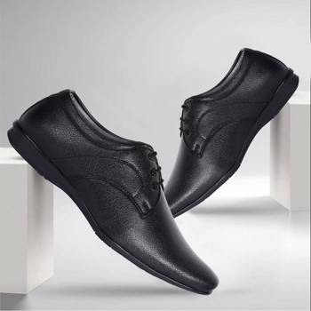 Kavsun Lace Up Semi Pointed Black Formal Shoe For Men