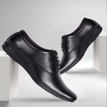 Kavsun Laceup Semi Pointed Black Formal Shoe For Men (KV6105)