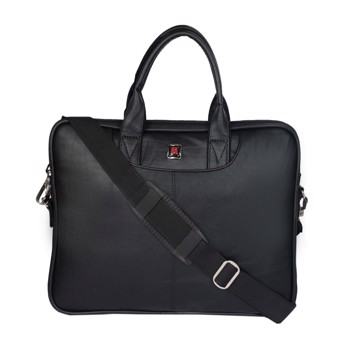 KAVSUN Black Synthetic Leather Laptop File Bag (KVBAG-014)