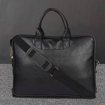 KAVSUN Black Synthetic Leather Laptop File Bag (KVBAG_1400)