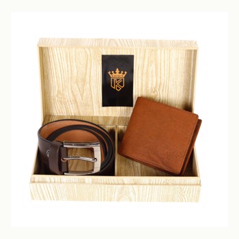 Kavsun combo of men genuine leather brown Belt and brown Wallet