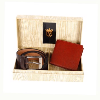 Kavsun combo of men genuine leather brown Belt and red Wallet