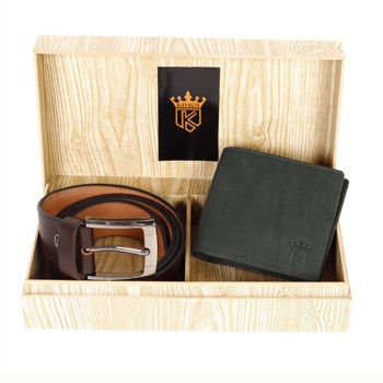 Kavsun combo of men genuine leather brown Belt and olive Wallet