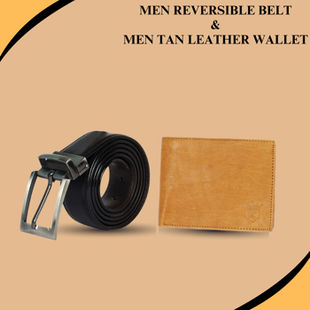 Kavsun  Combo Of Men Reversible Belt And Leather Wallet  (KVBTR_W112)
