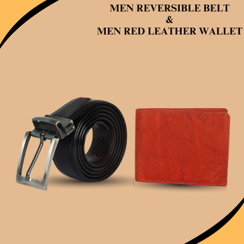 Kavsun  Combo Of Men Reversible Belt And Leather Wallet  (KVBTR_W114)