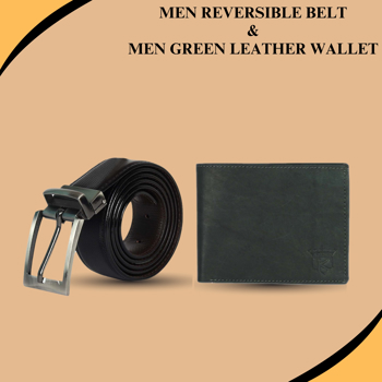 Kavsun  Combo Of Men Reversible Belt And Leather Wallet  (KVBTR_W115)