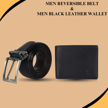 Kavsun  Combo Of Men Reversible Belt And Leather Wallet  (KVBTR_W118)