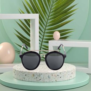 EYEOO Unisex Trendy Black Sunglasses Round