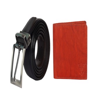 Kavsun  Combo Of Men Reversible Belt And Leather Wallet  (KVRBT_W114)