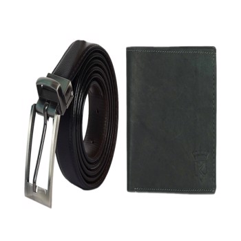 Kavsun  Combo Of Men Reversible Belt And Leather Wallet  (KVRBT_W115)