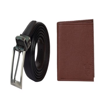 Kavsun  Combo Of Men Leatherite Reversible Belt And Wallet  (KVRBT_W120)