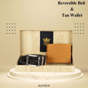 Kavsun  Combo Of Men Reversible Belt And Leather Wallet  (KVRBWB_W112)