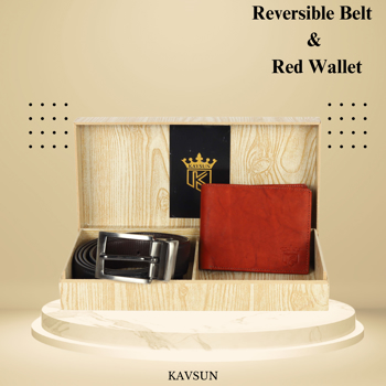 Kavsun  Combo Of Men Reversible Belt And Leather Wallet  (KVRBWB_W114)