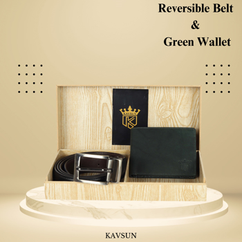 Kavsun  Combo Of Men Reversible Belt And Leather Wallet  (KVRBWB_W115)