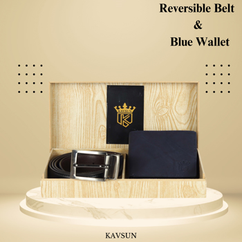 Kavsun  Combo Of Men Reversible Belt And Leather Wallet  (KVRBWB_W116)