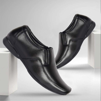 Kavsun Black Genuine Leather Slip On Formal Shoe