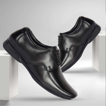 Kavsun Black Genuine Leather Lace Up Formal Shoe