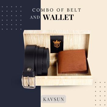 Kavsun Combo of Genuine Leather Wallet & Black Belt - KVW113_BBT