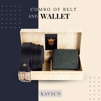 Kavsun Combo of Genuine Leather Wallet & Black Belt - KVW115_BBT