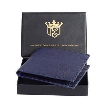 Kavsun Genuine Leather Wallet For Men Blue