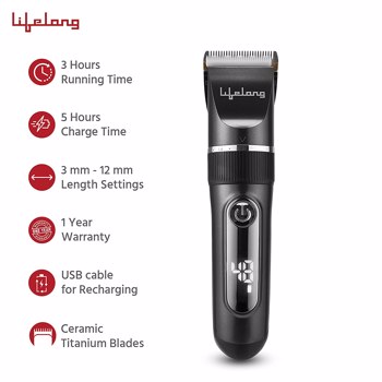 Lifelong LLPCM17 Ace Pro Rechargeable Hair Clipper with Digital
