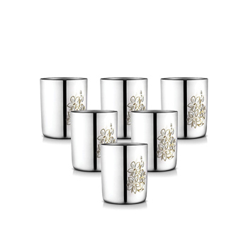 Always Stainless Steel Daisy 6 Pieces  Heavy Gauge Tumbler-Glass With Permanent Laser Design