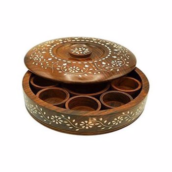 Wooden 8 Round Container Spice Box