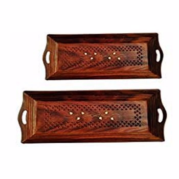 Wooden Carving Serving Tray Set of 2 Pcs