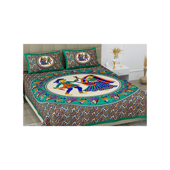 Jaipuri Print Pure Cotton Printed Double Bedsheet Set-Bs2058 Gnm