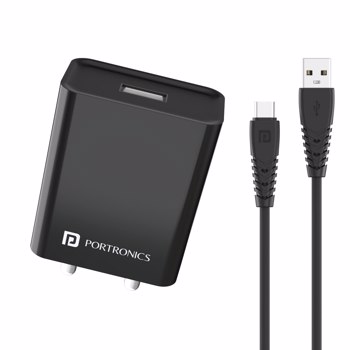 Portronics:Adapto 62 C - Charger with Type C Cable, Black,(POR 10008)