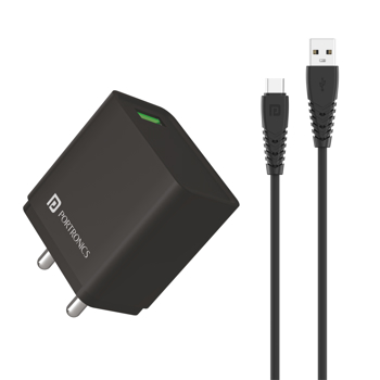 Portronics(POR 10016)Adapto ONE C, 18w 3A Mach USB Fast Charging Adaptor,Comes with 1M Type C Cable,