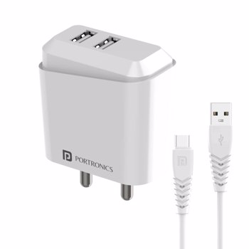 Portronics(POR 10034)Adapto 42 C 2.4A 12w Dual USB Output Port Wall Charger,Comes with 1M Type C Cha