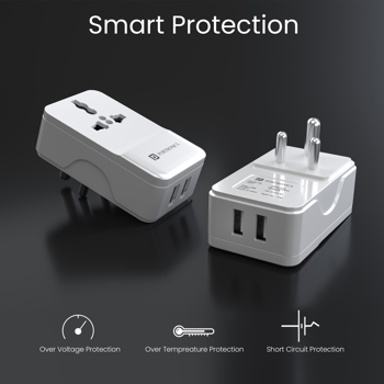 Portronics(POR 1372)Adapto III Dual USB Adapter with 1 AC Power Socket 3.4Amp Total Output (White)