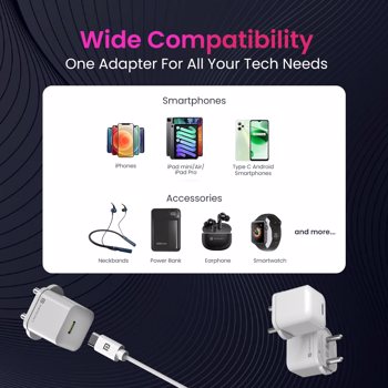 Portronics(POR 1447)Adapto 20 Lite Smallest 20W GaN Wall Charger with Type C PD Fast Charging Output Port,Compatible with iPhone