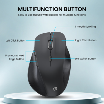 Portronics(POR 1611)Toad 24 Wireless Mouse, with 2.4 GHz USB Nano Receiver, Adjustable DPI up to 160