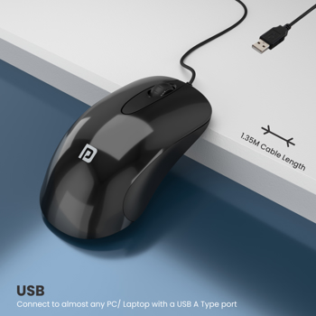 Portronics(POR 1630)Toad 26 Wired Optical Mouse with 1500 DPI, Optical Orientation, Click Wheel, 1.3