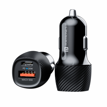Portronics(POR 1983)20W Car Power 17 Car Charger Adapter with Dual Output (20W PD Type C Port + 18W