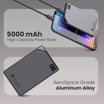 Portronics(POR 2259)Boosty 5k 5000mAh 15W Wireless Magnetic Fast Charging Slimmest Powerbank,Metallic Finish,20W Type C PD Outpu