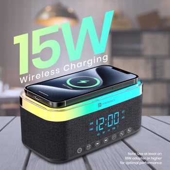 Portronics(POR 2333)Trifusion 16W HD Sound Bluetooth Speaker with 15W Wireless Charging,360�RGB LED Lights,Digital Clock,Built-i