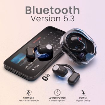 Portronics(POR 2631)Harmonics Twins 30 Smart OWS Earbuds, 30Hrs Playtime, Bluetooth 5.3V, 16mm Dynamic Drivers, Low Latency, Tou