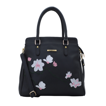 Lapis O Lupo Flower Embroidery Women Handbag Black