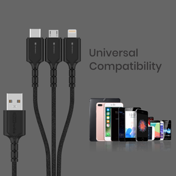 Portronics(POR 1313)Konnect A Trio 3A 3 in 1 (USB A to Micro USB + Type C+ 8 Pin) Multiple Charging