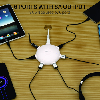 Portronics(POR 343)UFO Multiport USB Charger with 6 Ports 8A Charging Station for Smartphones and Ta