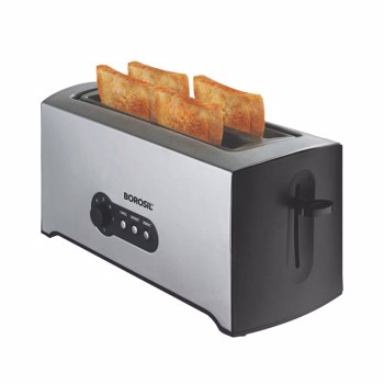 Borosil 1500W Stainless Steel Krispy 4 Slice Pop-Up Toaster