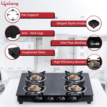 Lifelong LLGS27 4 Burner Glass Top Gas Stove