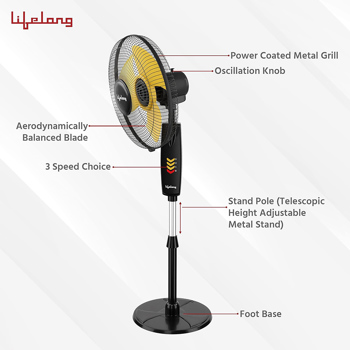 Lifelong LLPF922 Pedestal Fan For Cooling With Automatic Oscillation